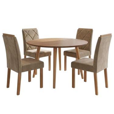 Imagem de Mesa de Jantar Redonda Dani 4 Lugares MDF com Cadeiras Estofadas Suede Cinamomo Joli Mi...