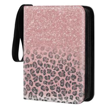 Imagem de Álbum para Cartas RCZCORN com 400 Bolsos, Rosa com Estampa de Leopardo