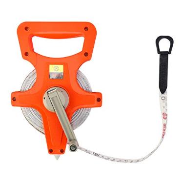 Imagem de QWORK Fita métrica de fibra de vidro de 1,27 cm x 30 m, carretel aberto de engenheiro, medida dupla face, laranja