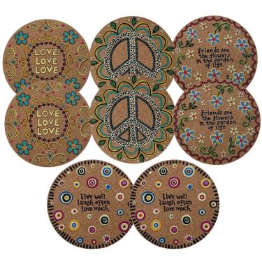 Imagem de Kit 8 Porta Copos em Cortiça Suporte Descanso de Mesa Bolacha para Taça Xicara Copo Redondo