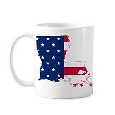 Imagem de Louisiana EUA mapa estrelas e listras bandeira caneca cerâmica café porcelana xícara louça