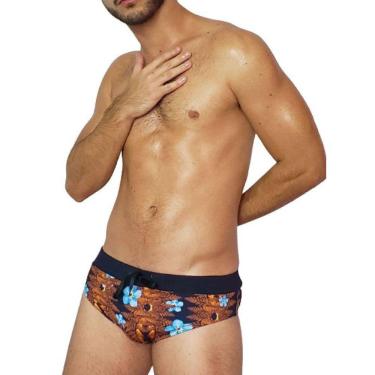 Imagem de Sunga Slim Estampada Floral Marrom e Azul