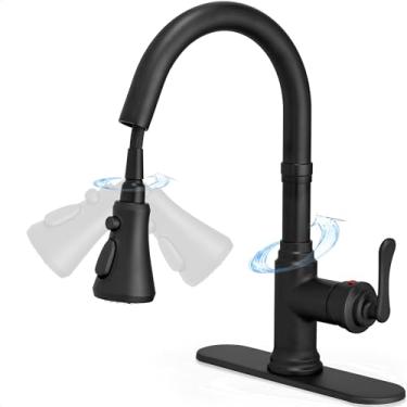 Imagem de HOIGY Torneira de barra preta, torneira de pia de barra úmida com 3 funções, 1 ou 3 furos, torneiras de barra de alça única, aço inoxidável de furo único com placa de deck