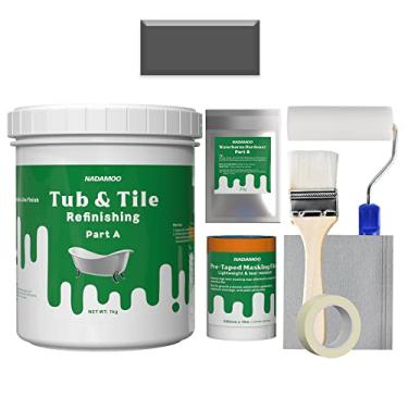 Imagem de NADAMOO Kit de retoque de banheira e azulejo (1 kg / 35 onças, com ferramentas, cinza escuro), kit de retoque para pia de banheira DIY Kit de ressurgimento de tinta de bancada para banheiro cozinha porcelana esmalte fibra de vidro, revestimento semi-fosco