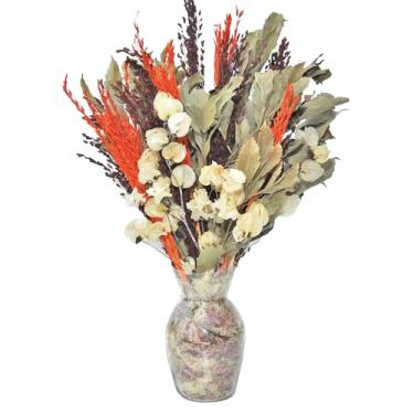 Imagem de Arranjo de Flores Desidratadas Cores Vibrantes + vaso de vidro Centro de Mesa Decoração