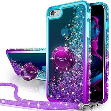 Imagem de Capa para iPhone 6S, capa para iPhone 6, capa com glitter cintilante holográfico com movimento de prata com suporte, capa protetora Bling Diamond para Apple iPhone 6/6S para meninas e mulheres, Teal/Purple iPhone 6S/6