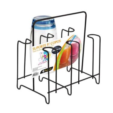 Imagem de Porta Copos Suporte Escorredor de 6 Lugares Preto Organização Cozinha 