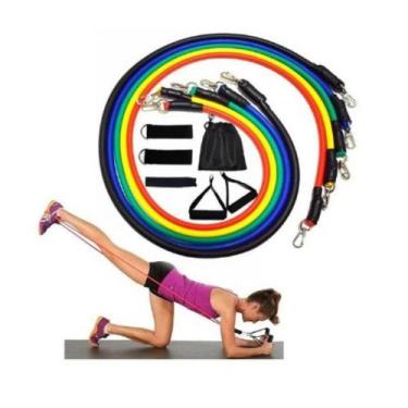 Imagem de Kit Elástico Extensores 11 Peças Exercícios Musculação Yoga - Sgs