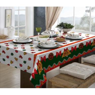 Imagem de Toalha de mesa branca estampada sinos decoração natalina 3,00m p/a - B