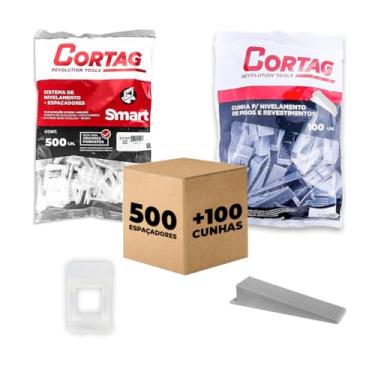 Imagem de Espaçador Nivelador Cortag 3,0 mm Smart C/ 500 Pçs Cunhas Niveladora Eco C/100 Pçs P/Azulejo Cerâmica Porcelanato Kit Profissional