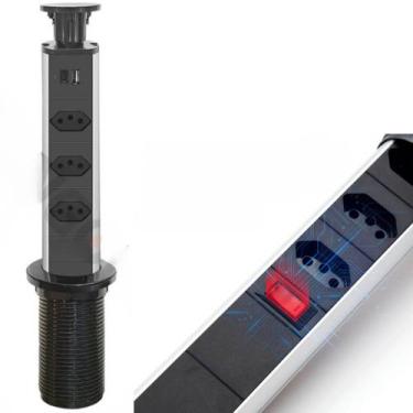 Imagem de Torre Tomada de Embutir Retrátil 3 Tomadas Embutida USB  de Mesa - B-M