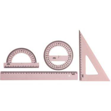 Imagem de Conjunto p/Desenho Régua Esquadro Transferidores Rosa Waleu