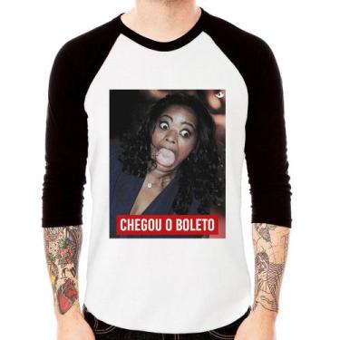 Imagem de Camiseta Raglan Chegou o boleto Manga 3/4 - Foca na Moda, Branco, Pret