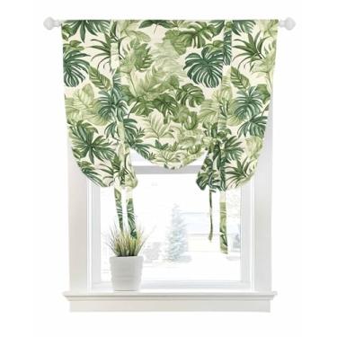 Imagem de Cortinas de amarrar para janelas, plantas tropicais, aquarela, folha de palmeira, bolso para varão, amarrar, persiana, balão, ajustável, para quarto, cozinha, banheiro, persianas, 86 x 114 cm