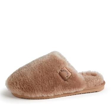 Imagem de Fireside by Dearfoams Chinelo feminino Shelly Beach All Over Shearling Easy on/Off Scuff Driftwood, 10, Driftwood, 10