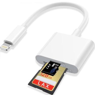 Imagem de Leitor de cartão Lightning para SD para câmera de iPhone, [certificado Apple MFi] Leitores de cartão de memória com compartimento duplo para cartão SD e TF, adaptador de cartão SD Plug and Play