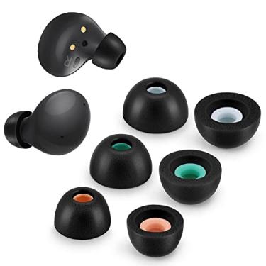 Imagem de Pontas de espuma viscoelástica para Samsung Galaxy Buds 2/Plus/Beats Studio Buds, sem dor de silicone nas orelhas, pontas de substituição antiderrapantes, cabe no estojo de carregamento, 3 pares (tamanhos sortidos P/M/G, preto)