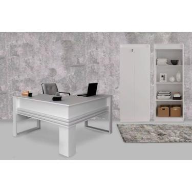Imagem de Escritório Completo 1 Mesa De Canto Para Escritório Me4145 + 1 Estante Me4150 + 1 Armário Me4151 3 Peças Branco