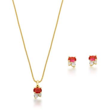 Imagem de Conjunto Colar E Brincos Delicado Banhado A Ouro 18k