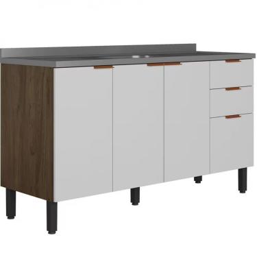 Imagem de Balcão Bartira Universal Com 3 Portas, 3 Gavetas 150cm Grapia Com Platinum