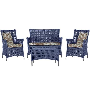 Imagem de Jogo Sofá E 2 Poltronas E Mesa Igapó Preta E6 Trama Original Azul