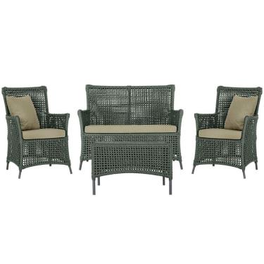 Imagem de Jogo Sofá E 2 Poltronas E Mesa Igapó Preta E7 Trama Original Verde