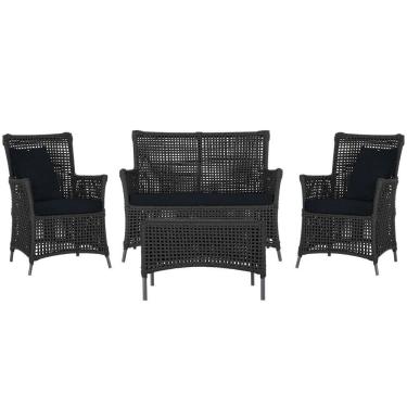 Imagem de Jogo Sofá 2 Poltronas E Mesa Igapó Preta E12 Trama Original Preto