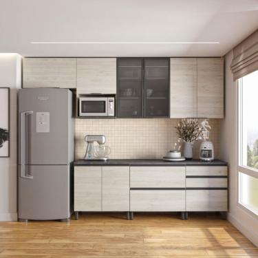 Imagem de Cozinha Bartira Cristal 10 Portas, 3 Gavetas, 5 Prateleiras Freixo