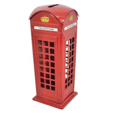 Imagem de Cabine Telefônica Metal Decorativa 17 Cm Altura Porta Moedas