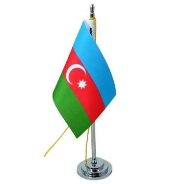 Imagem de Mini Bandeira Mesa Azerbaijão Com 8cm X 5,5cm E 15cm Mastro