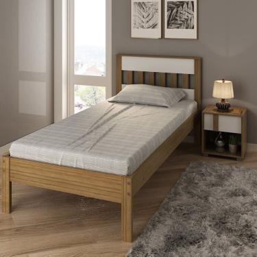 Imagem de Conjunto Cama Solteiro Com 1 Mesa De Cabeceira Amêndoa-branco