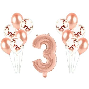 Imagem de Kit Arranjo De Balões Número 3 Rose Gold - 13 Itens