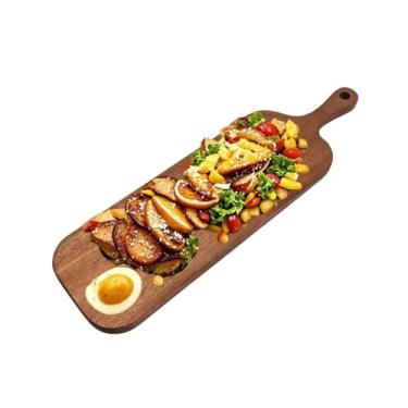Imagem de OBELGEOYA Tábua de servir de madeira de acácia com alça - Bandeja de servir comida de 40,6 cm x 12,7 cm para aperitivos de cozinha, tábua de cortar madeira para carne, legumes, pão, charcutaria, tábua