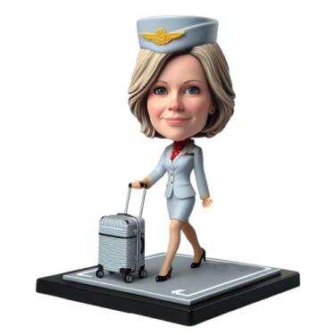 Imagem de Aeromoça de avião com bagagem, feita à mão a partir da foto, presente de aniversário perfeito para viagens de irmãs amadas, sobrinhas, amigas, perfeito para decoração de escritório em casa, lembrança