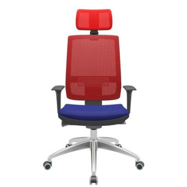 Imagem de Cadeira Office Brizza Tela Vermelha Com Encosto Assento Aero Azul Auto