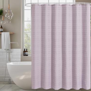 Imagem de Craidlela Cortina de chuveiro boho lavanda, cortinas de chuveiro texturizadas de girassol jacquard para banheiro, cortina de chuveiro de hotel estilo fazenda macia com 12 ganchos, parte superior com