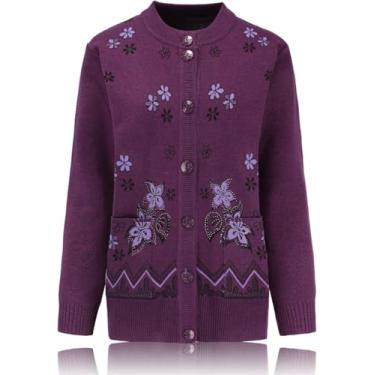 Imagem de Mãe Idosa De Meia-idade Cardigan Camisola De Malha - Camisola De Malha Cardigan Outono Inverno Casual Single Breasted Jacket Moda Feminina Tops Outwear, Rose Red, XL