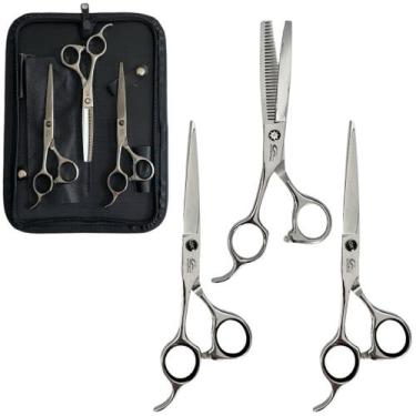 Imagem de Kit Tesouras Para Canhoto Fio Laser Navalha Desfiadeira 6.0 - Umi