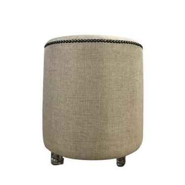 Imagem de Puff Redondo Tachas Não É Segredo Linho Palha Rodinha 40X45