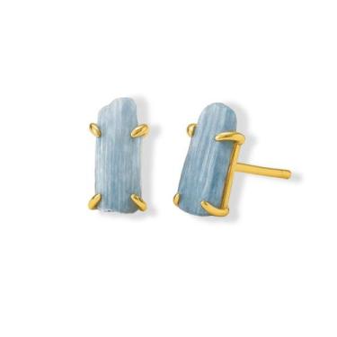 Imagem de Brinco Tarraxa Cianita Azul - Cristal Natural, Banho Ouro 18k