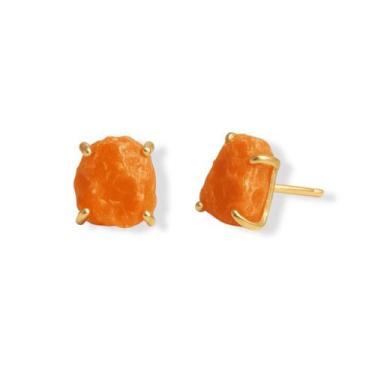 Imagem de Brinco Tarraxa Calcita Laranja - Cristal Natural, Banho Ouro 18k