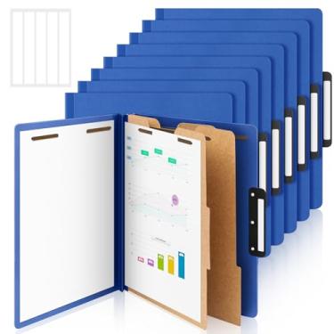 Imagem de Henoyso 12 pastas de classificação azul tamanho carta com 2 divisórias, aba plana de corte 1/3 com adesivos, pasta de arquivo a granel com fixadores para arquivos de direito médico de funcionários