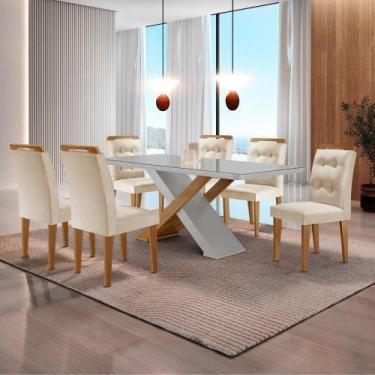 Imagem de Mesa Sala De Jantar Carol 180cm E 6 Cadeiras Carol Moderna Veludo Crem