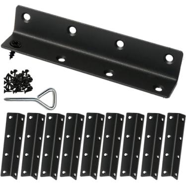 Imagem de Suportes L de 14 cm (140 mm) Pacote com 10 - Suportes de canto longos | Suporte de ângulo de 90 graus para prateleiras/móveis de madeira/armários/molduras de cama - Suportes de metal preto resistente