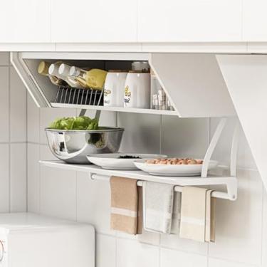 Imagem de Organizadores de puxar para baixo de 2 camadas, organizador de especiarias de metal com porta de armário, extrator de braço robótico de amortecimento duplo, prateleira de armazenamento de cozinha de