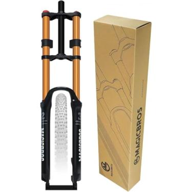 Imagem de 26/27,5/29 Viagem 160mm Garfo De Suspensão De Mountain Bike Garfo De Freio A Disco De Liberação Rápida Garfo De Ar 1-1/8 Tubo Reto Coroa Dupla Bloqueio Manual Garfo De Bicic, Gold, 26in