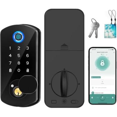 Imagem de Fechadura inteligente com impressão digital, fechadura de porta de entrada sem chave com controle de aplicativo, teclado eletrônico digital, código de tela sensível ao toque, trava automática, travas
