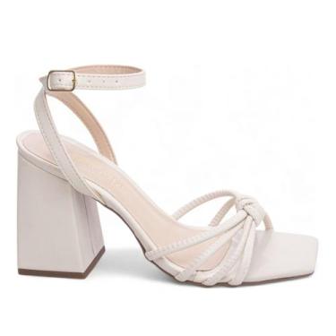 Imagem de Sandália Feminina Salto Alto Grosso Bloco Bico Quadrado 9cm  Off White