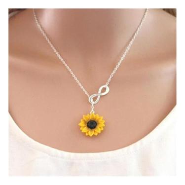 Imagem de Colar feminino com pingente de coração de girassol delicado coração infinito pingente joias presentes, One Size, Liga de aço, Sem Pedra Preciosa