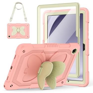 Imagem de Hogenl Capa para Samsung Galaxy Tab A9+ Plus com protetor de tela, Galaxy Tab A9+ 27.9 cm 2023 lançado com alça de ombro com suporte de borboleta, capa à prova de choque para crianças meninas, rosa